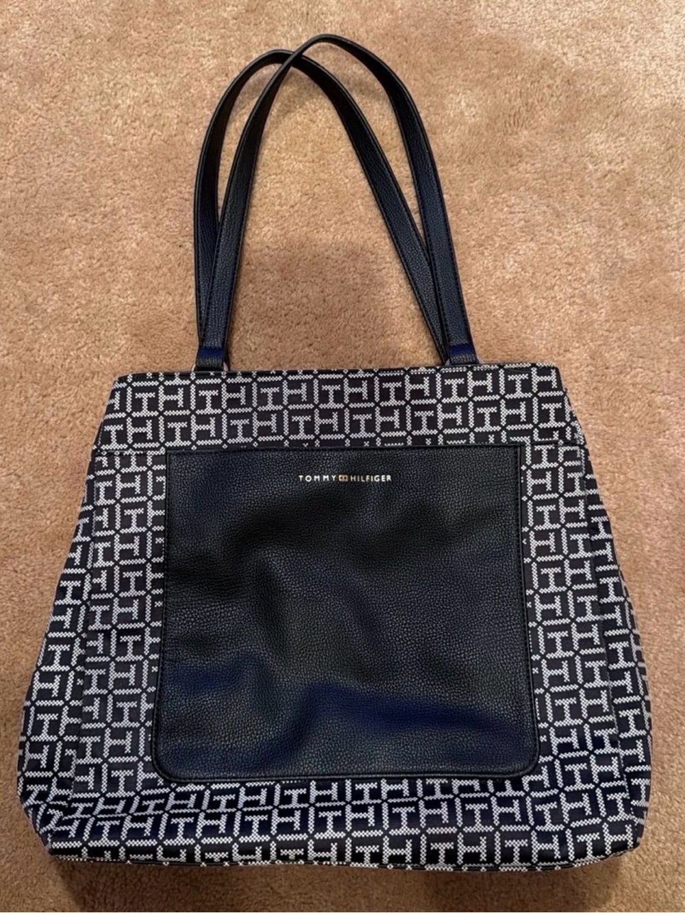 Tommy Hilfiger Black & White Logo Jacquard Tote